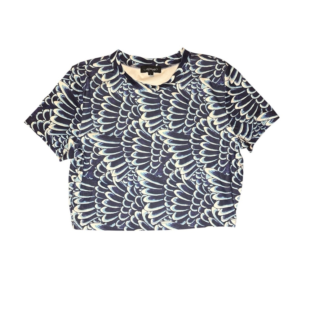 Ed Hardy Navy and Cream Angel Wing Crop Top